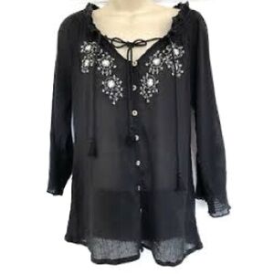 Joie Floral Embroidered Boho Peasant‎ Blouse XS